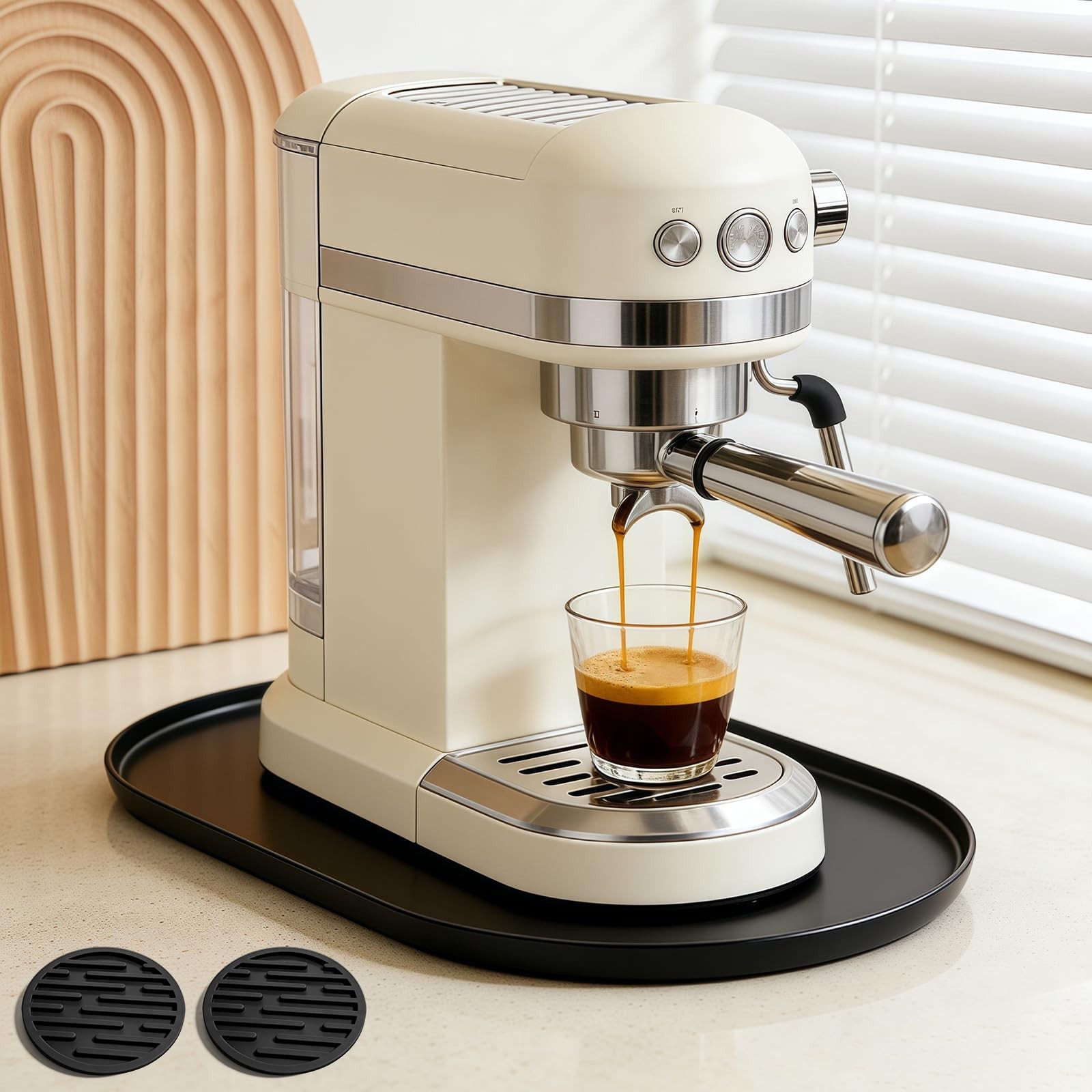 Silicone Coffee Mat with Raised Edges, 19”x11” Bar Mat for Countertop, Leak…