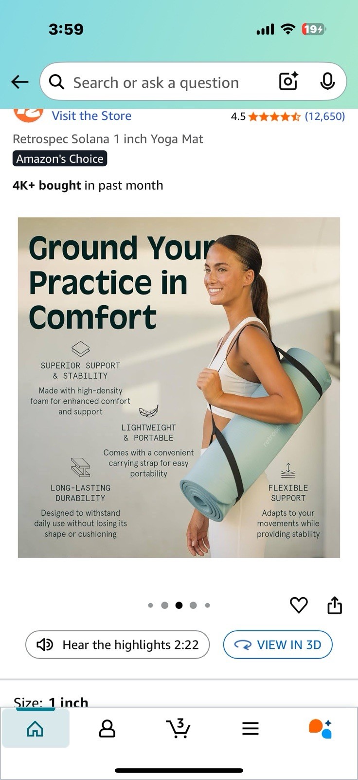 Retrospec Solana Yoga Mat 1/2″ Thick w/Nylon Strap for 1/2 inch, Blue Ridge