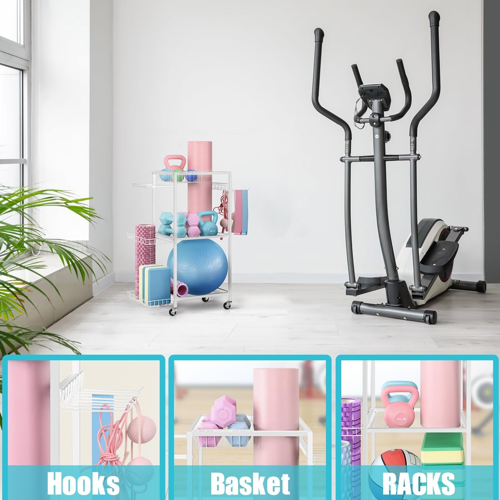 LIANTRAL Yoga Mat Storage Rack – Metal Gym Organizer for Yoga Mats, Foam Roll…