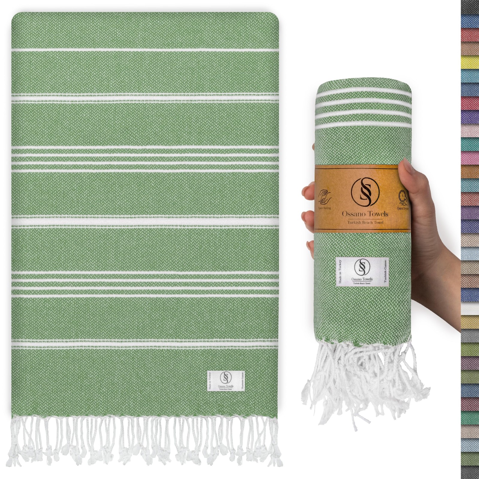 Ossano Turkish Beach Towel Absorbent & Quick Dry Oversized (39″ Large, Green