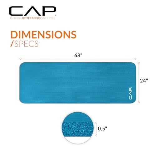 High Density 1/2-Inch Exercise Yoga Mat with Strap | Non-Slip, Multiple Colors