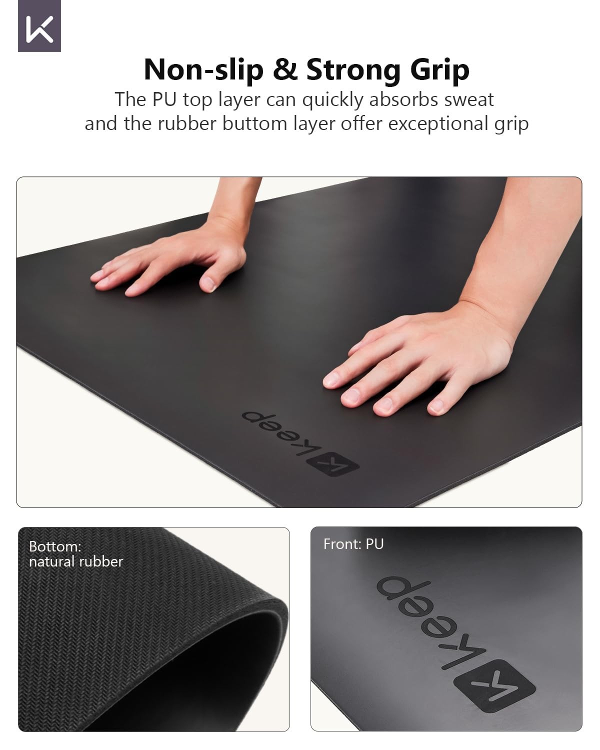 Yoga Mat Non Slip – PU & Natural Professional Exercise Mat for Men – 5mm Thic…