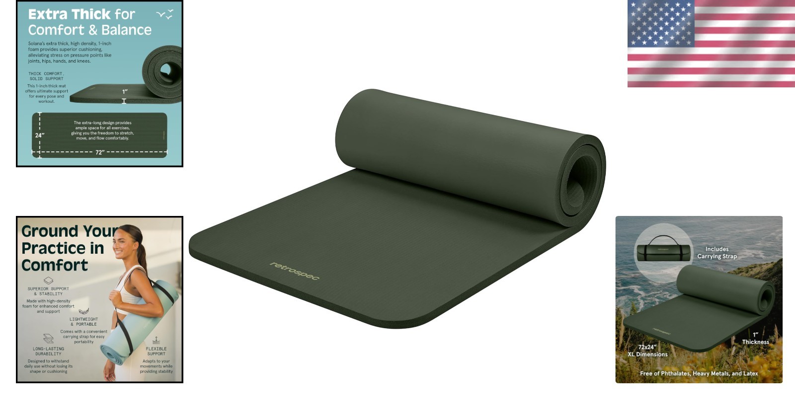 Solana 1″ Thick Yoga Mat – Non Slip Exercise Mat