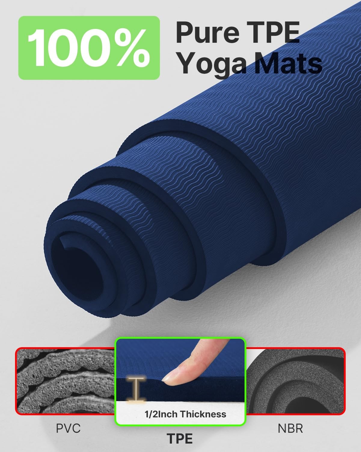 YOTTOY Large Yoga Mat (75 * 52 * 1/2inch),Extra Wide TPE 75*52*1/2inch, Blue