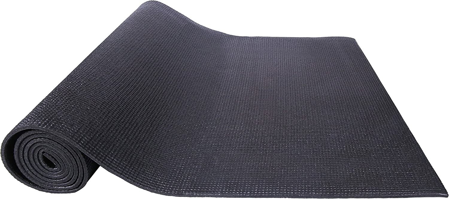 All Purpose 1/4″ Yoga Exercise Yoga Mat – Black, Anti-Tear, with Carrying Strap