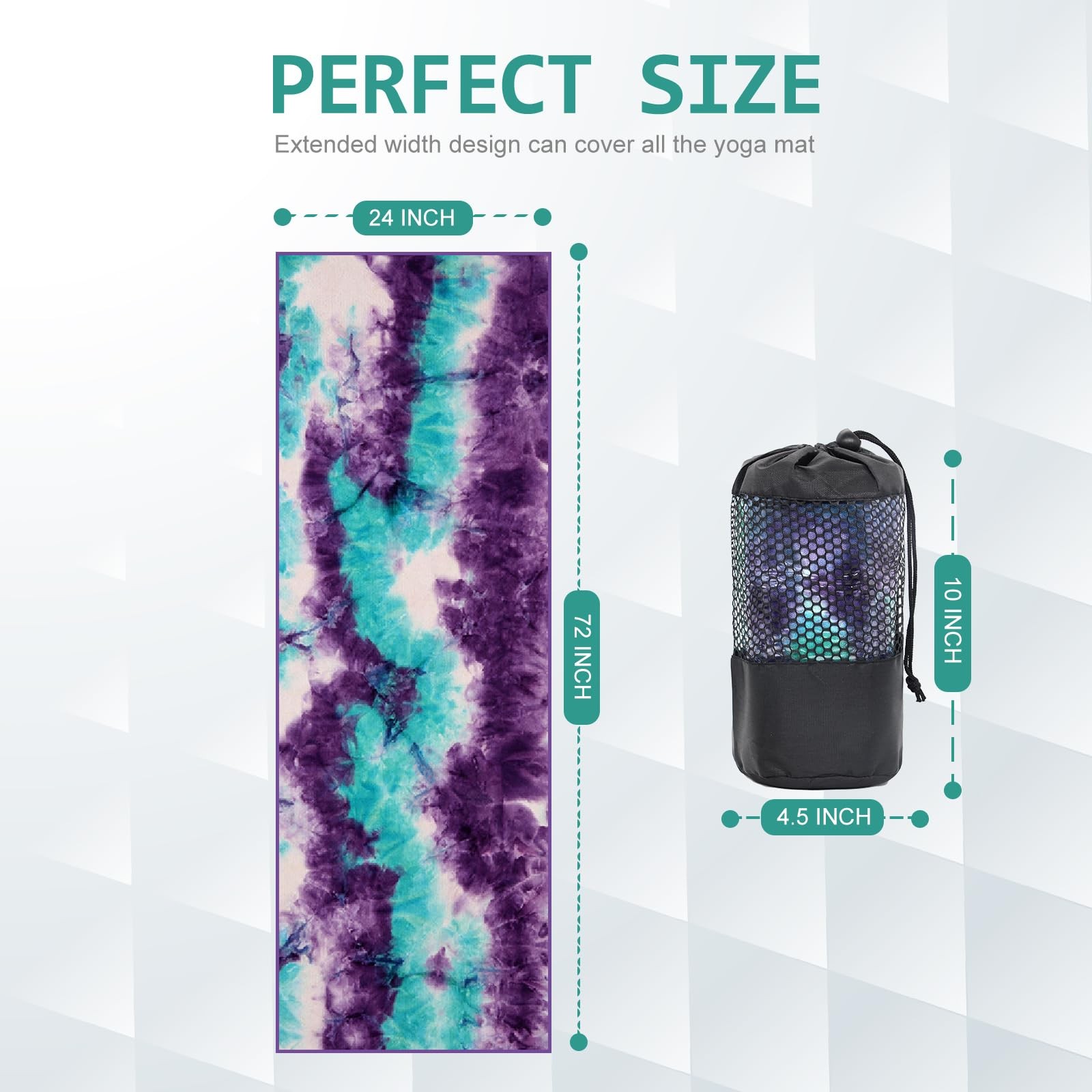 Eunzel Hot Yoga Towel – 72 inches x 24 inches, Green & Purple/ Purple