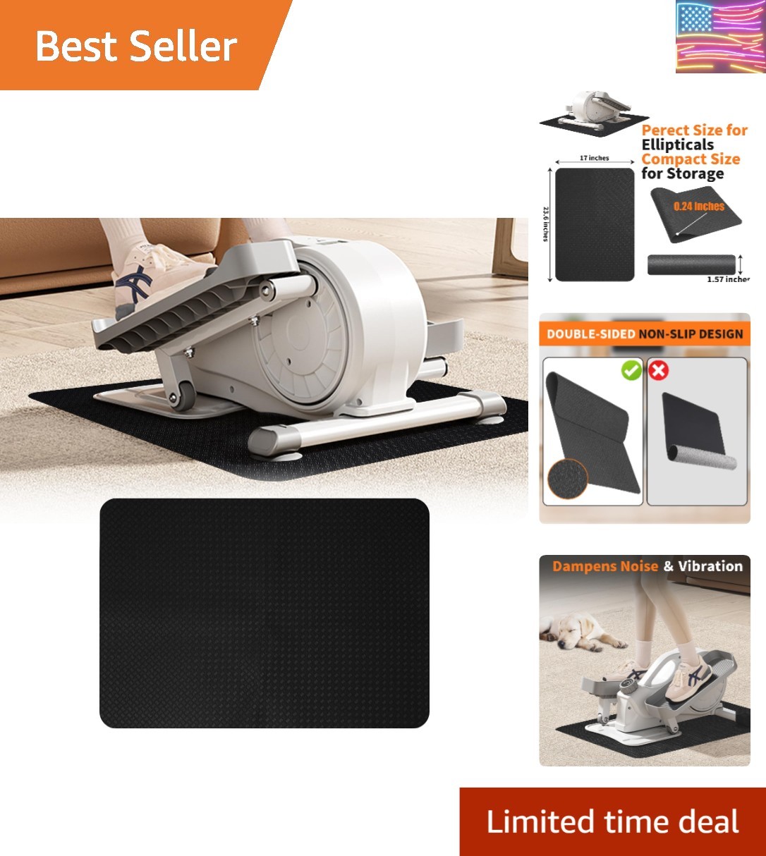 Double-Sided Non-Slip Workout Mat for Elliptical Machine, 23.6″ x 17″ Stepper…