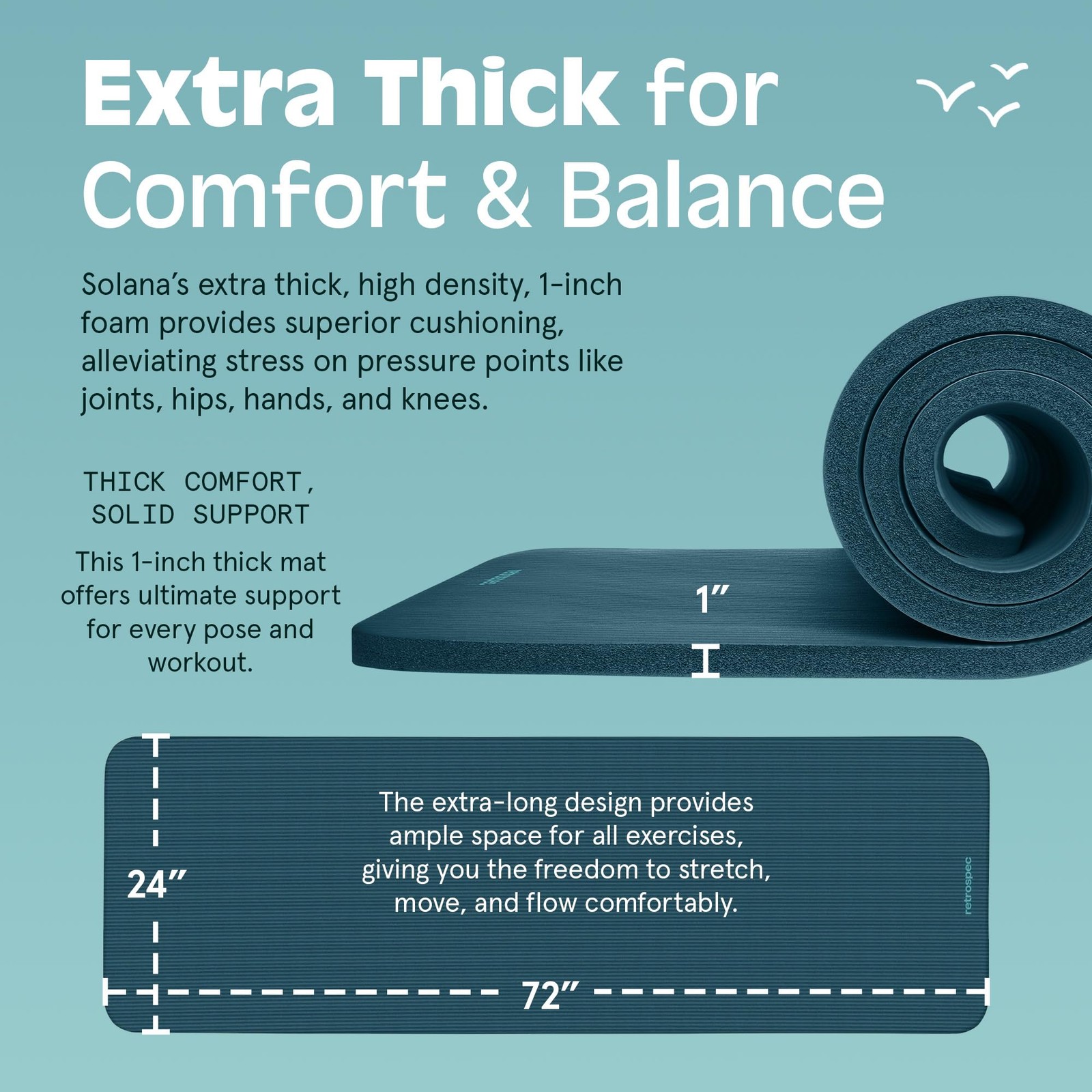 Retrospec Solana Yoga Mat 1″ Thick w/Nylon Strap for Men & 1 inch, Ocean Blue