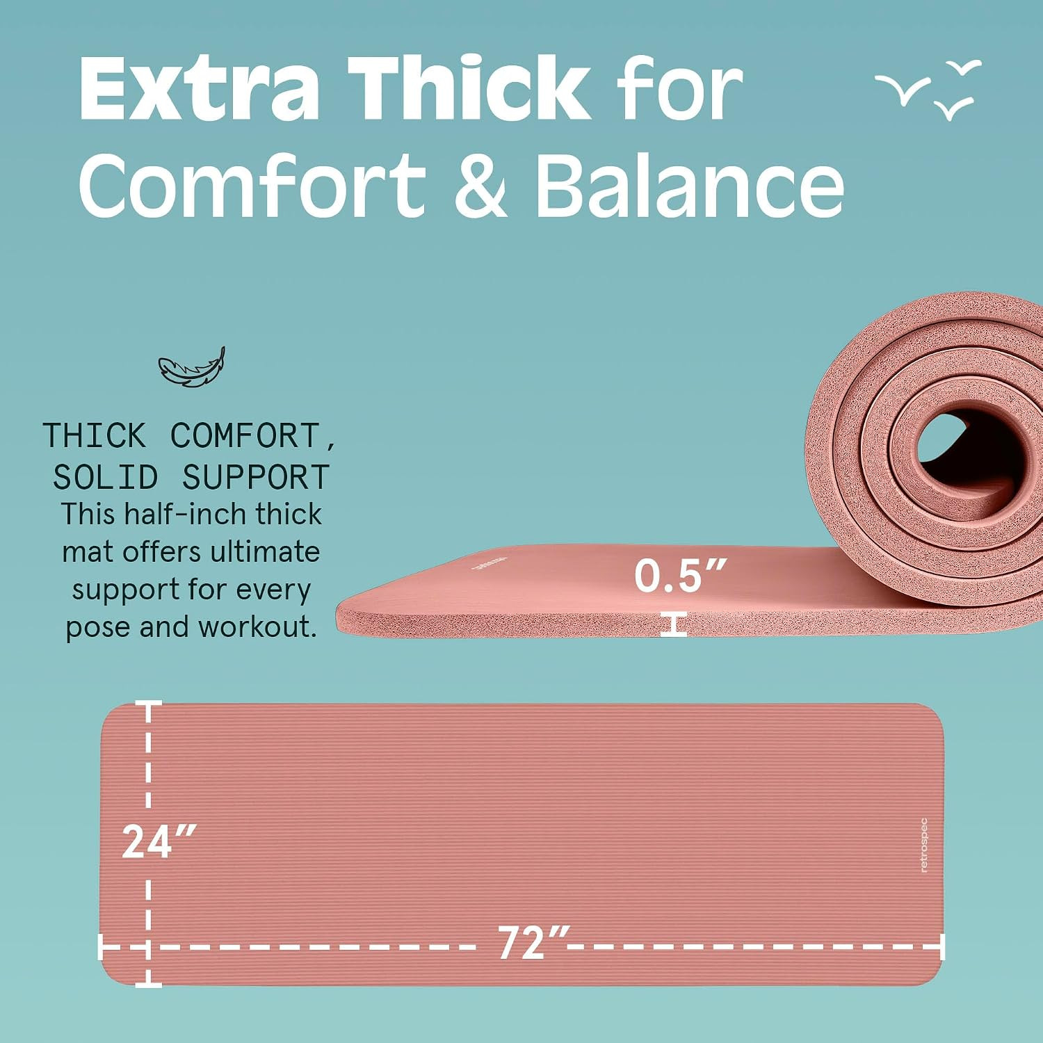 Solana Yoga Mat Thick 1/2In Non-Slip Workout Mat with Nylon Strap – 72X24In Exer