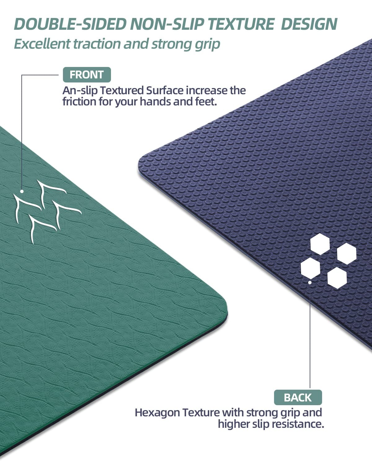 COOLMOON Yoga Mat Non Slip, Anti-Tear 1/4 Thick TPE Mats for HE-GREEN