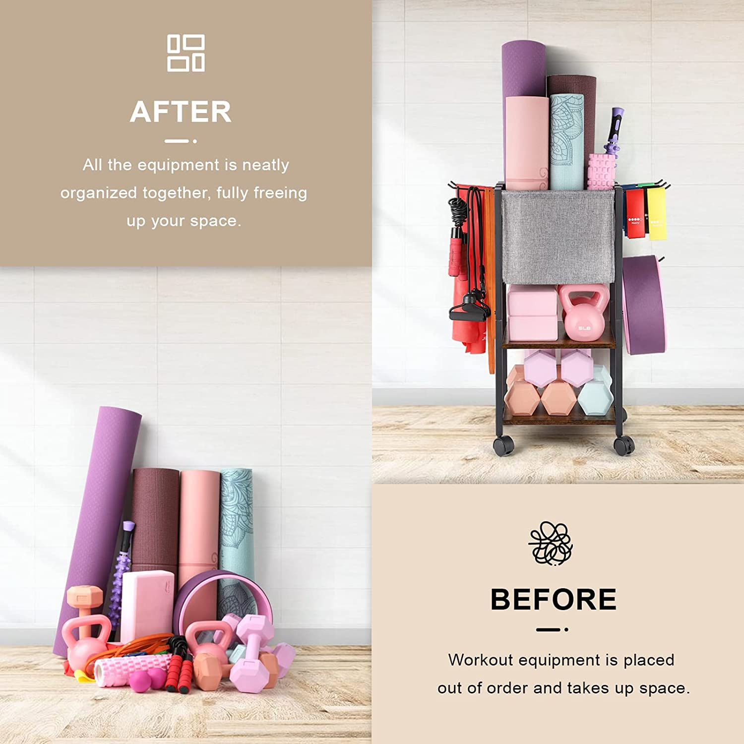 Yoga Mat Storage Rack – Home Gym Organizer for Dumbbells, Kettlebells, and Gym A