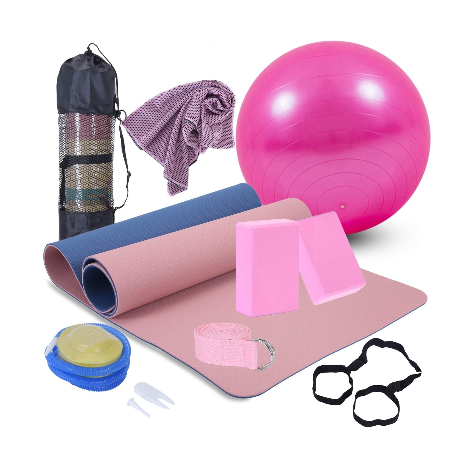 AJIEVWU Beginner’s Yoga Starter Kit Set – 6mm Thick Non-Slip Exercise Yoga Ma…