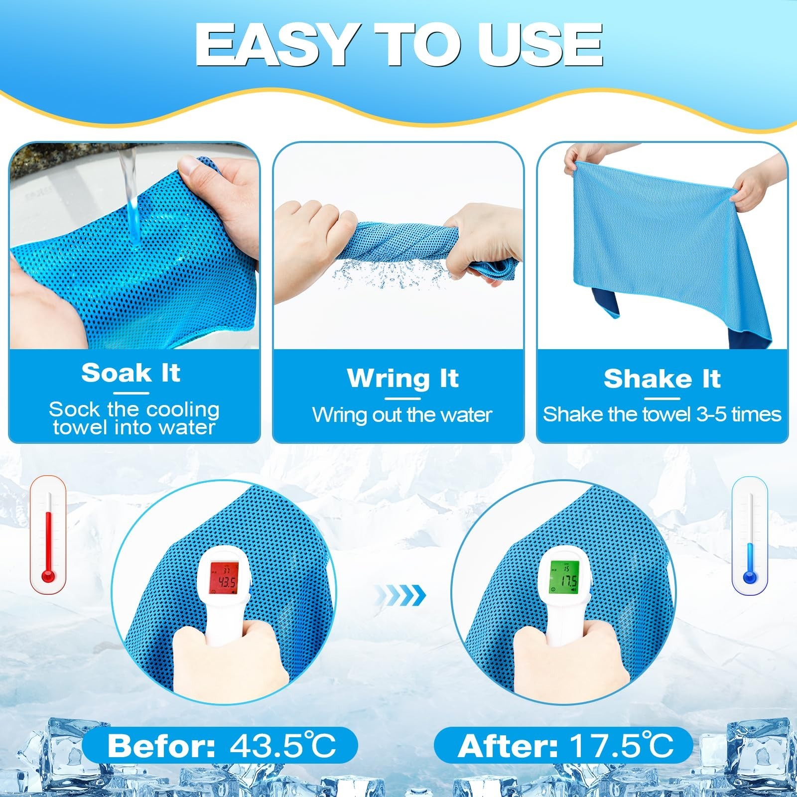 MENOLY 6 Pack Cooling Towels, 40″x12″ Cooling Towels for Neck and Face with B…