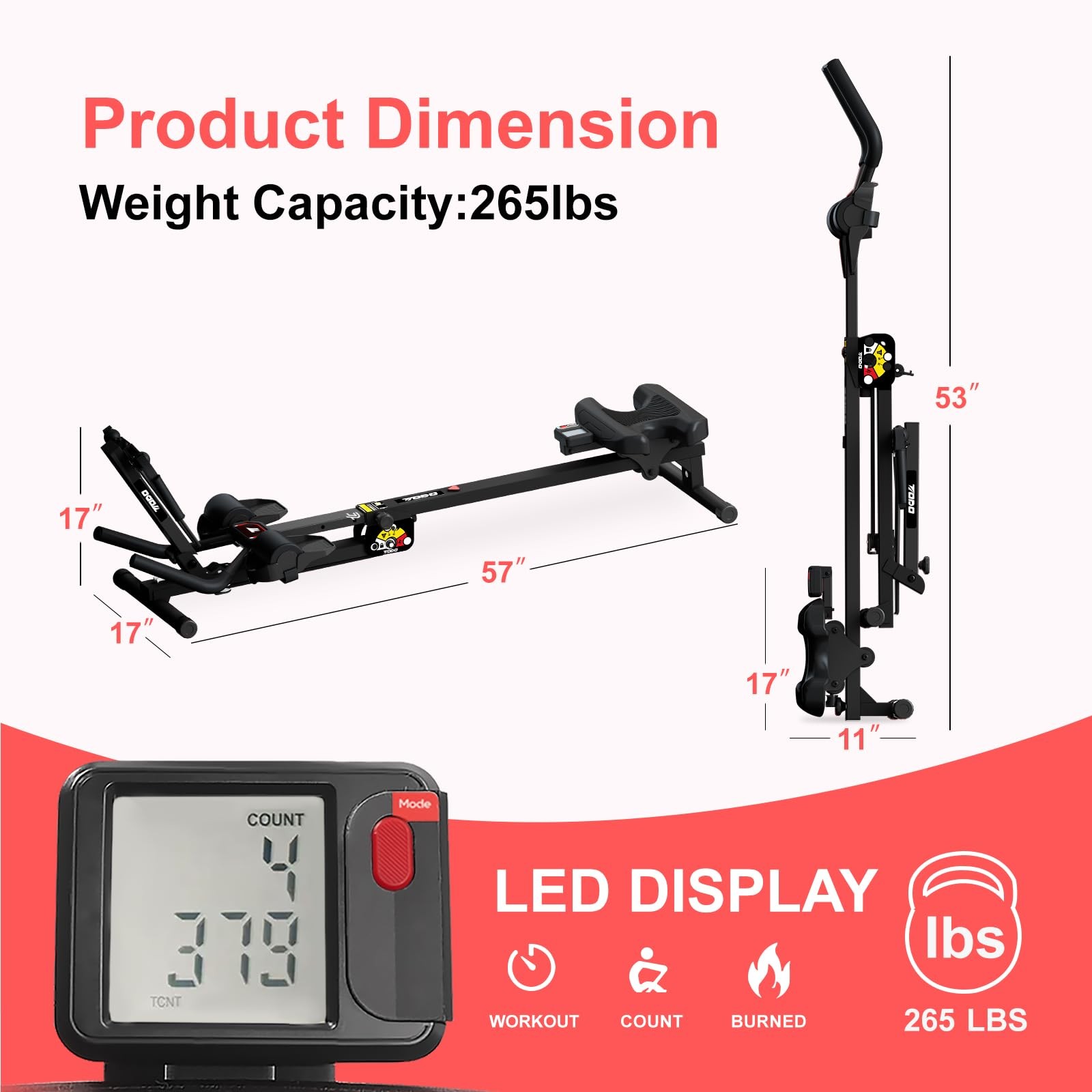 3 in 1 Rowing Machine for Home, Multifunctional Rowing Machine with 2 Intensity…