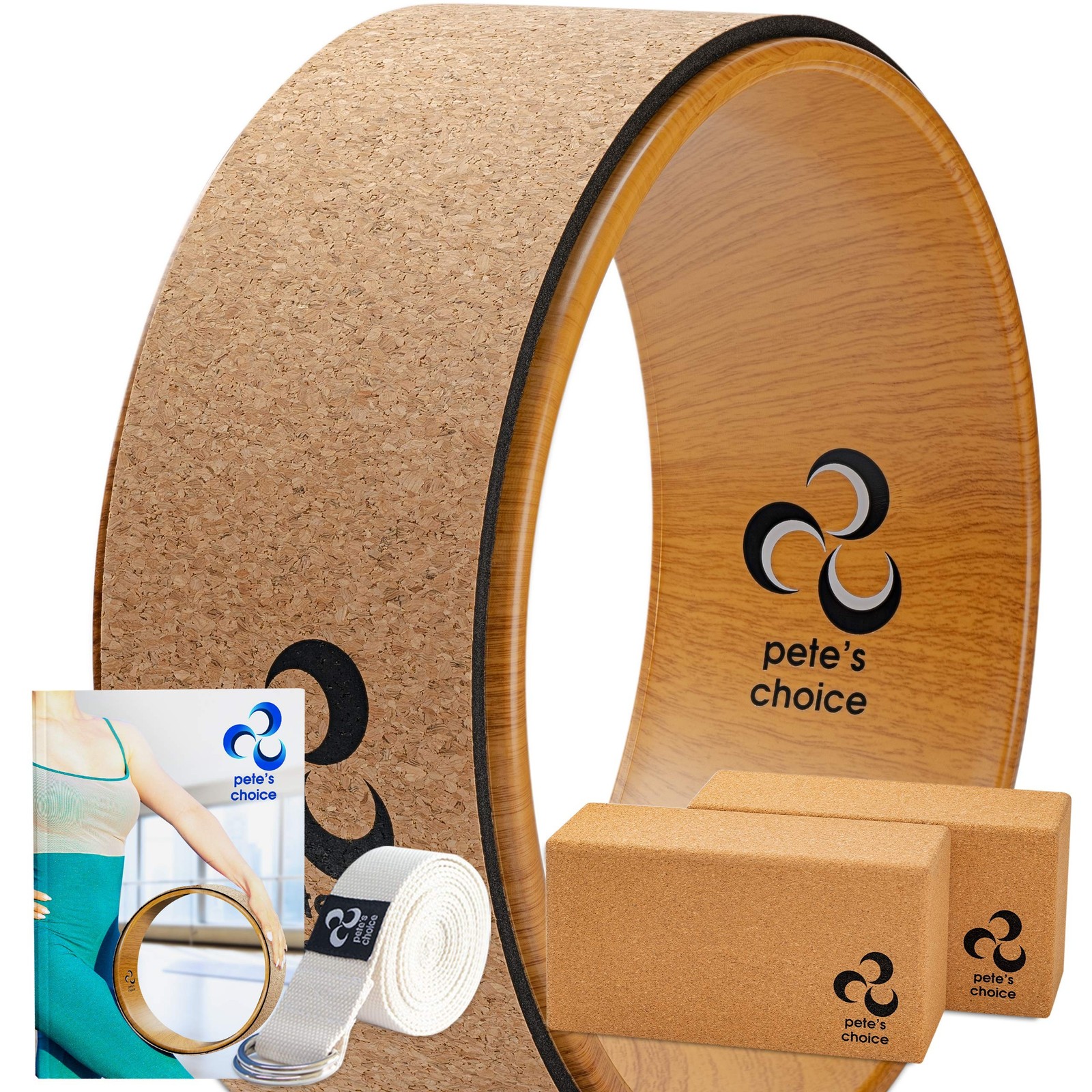 Deluxe Cork Yoga Wheel Set – Cork Wheel + 2 Blocks + Strap + Exercise Guide. …