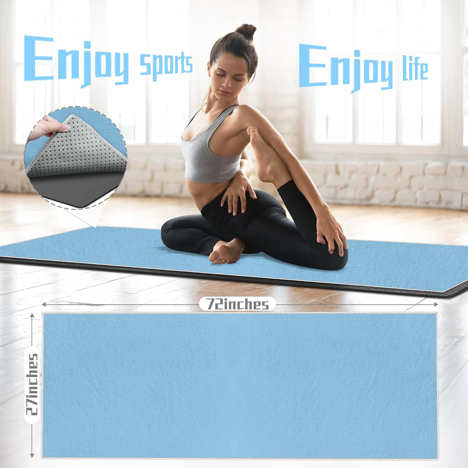 Yoga Towel,Ultra-Absorbent Yoga Mat Towel for Hot Yoga Towel Non Slip,Featuring