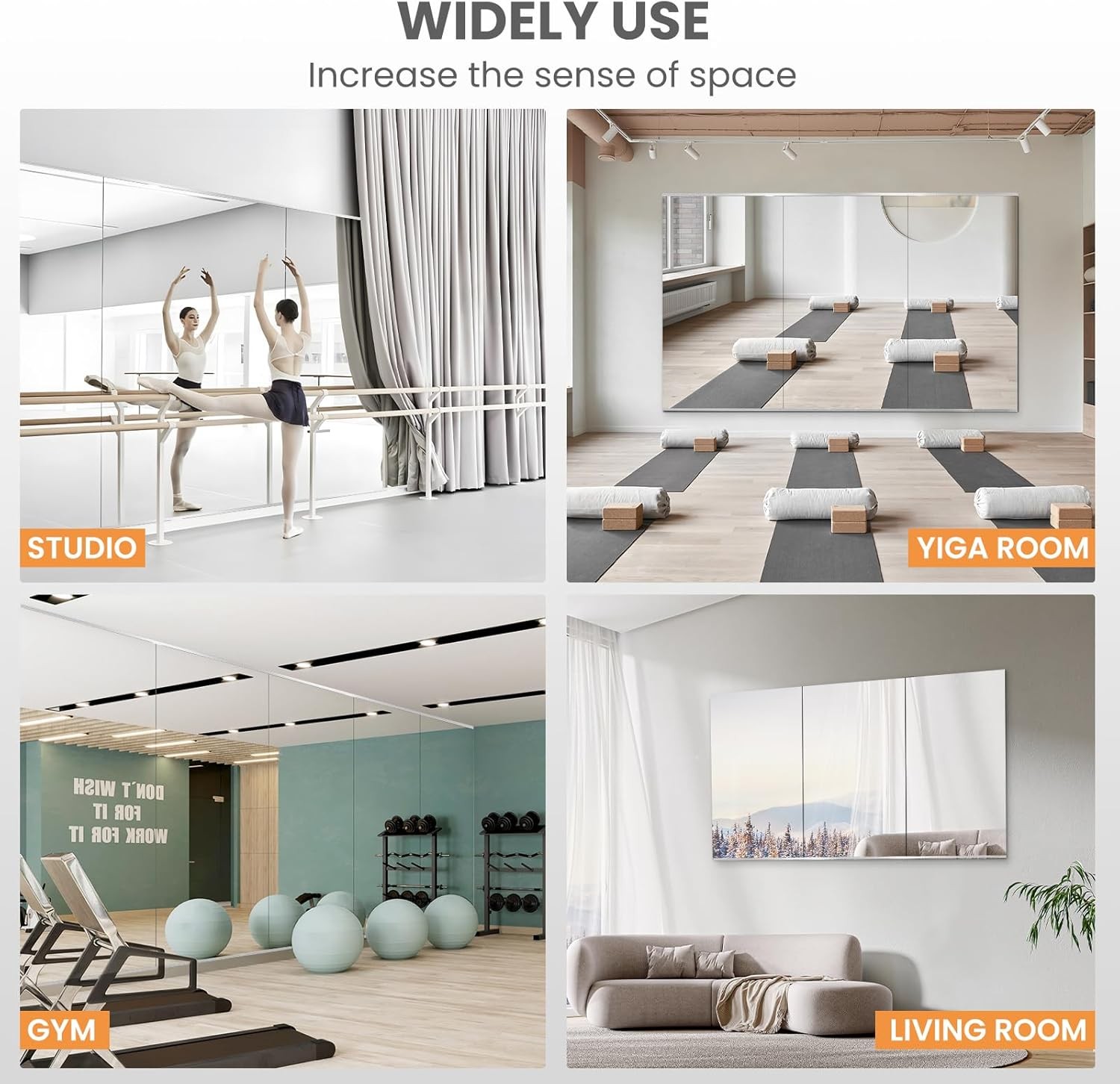 Home Gym Mirror, 48X24 Inch(Each)-2Pack Large Frameless Tempered Glass Full Body