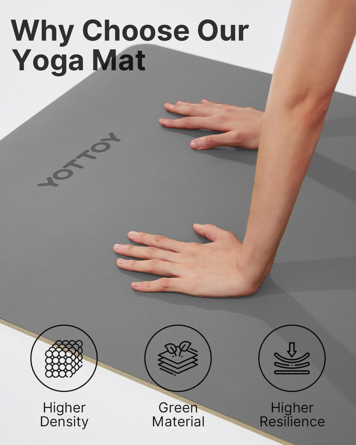 YOTTOY Yoga Mat,Non-Slip Hot Mat with Anti-Tear 72″ x 26″ x 0.2″, Grey