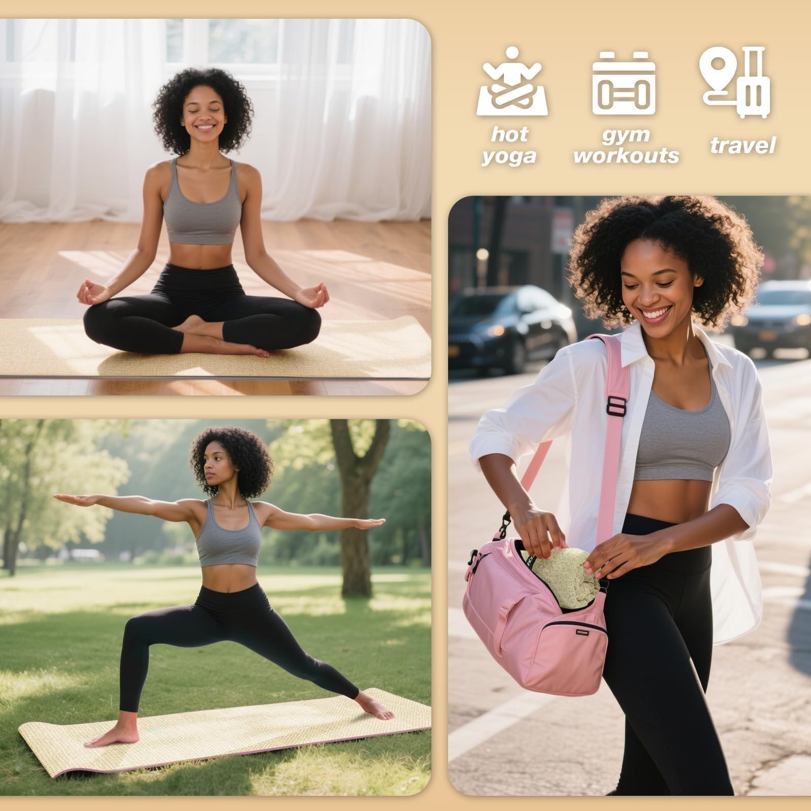 SOOWASH Hot Yoga Towel,Microfiber Mat Towels 24 inch X 72 inch, Beige
