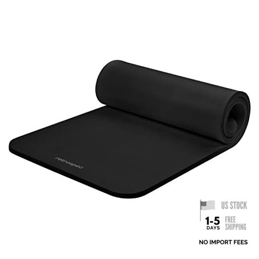 Solana 1″ Thick Yoga Mat w/Nylon Strap – Non-Slip – Black