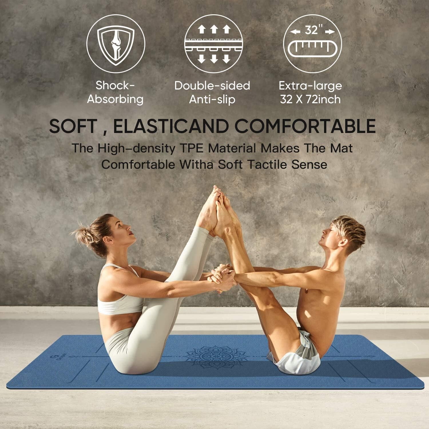 Yoga Mat Non Slip TPE Thick Yoga Mat with Alignment Mark, Large Size 72″L x 3…
