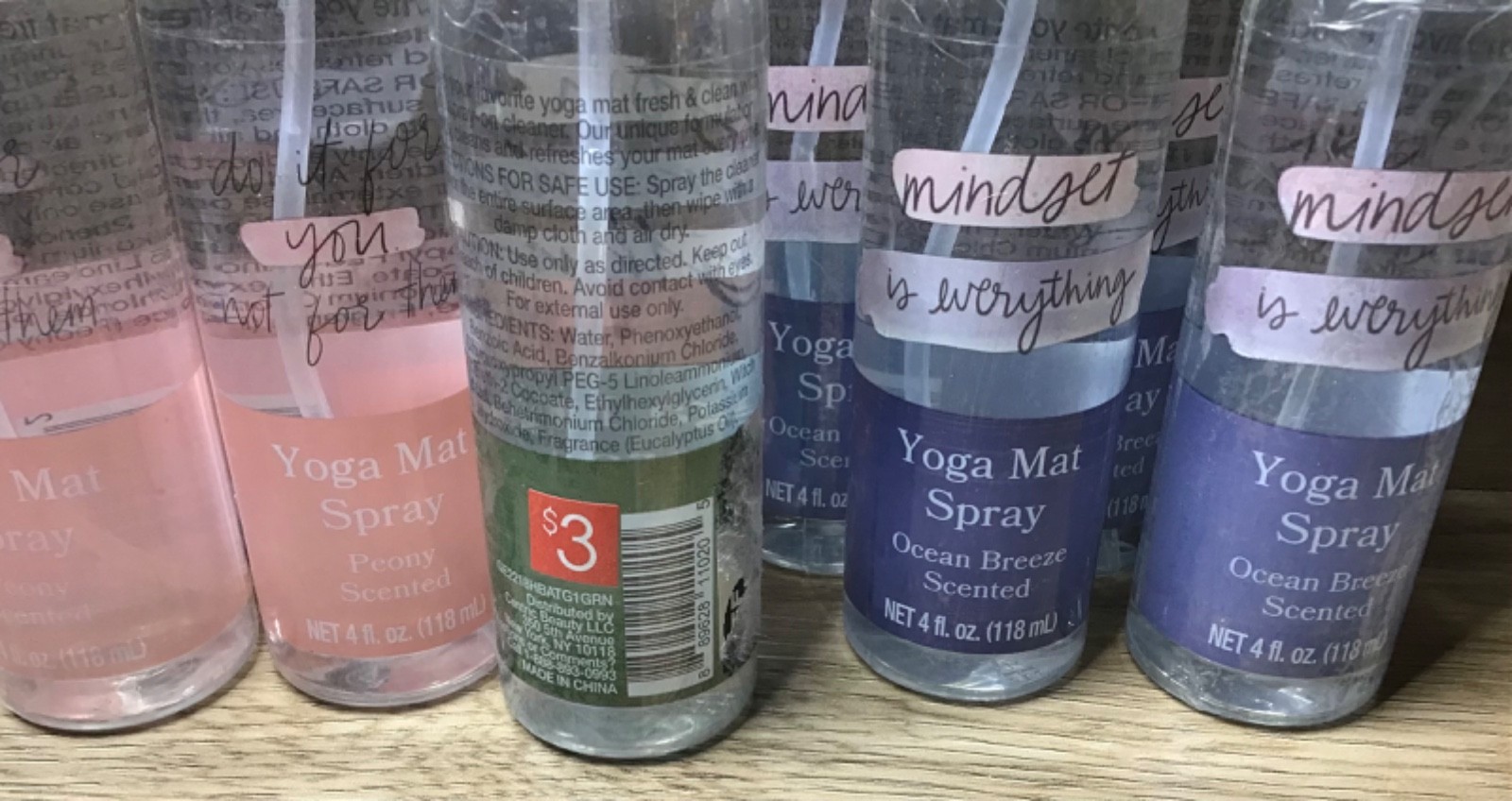 11 Yoga Mat Spray Cleaner Freshener Ocean Breeze & Peony Scented 4 fl oz ea
