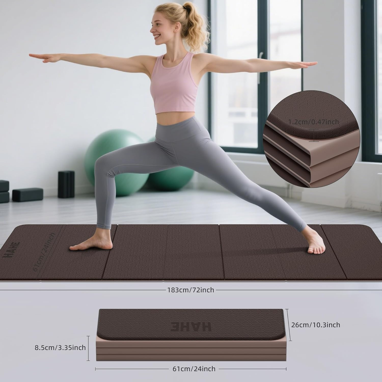 Extra Thick 7-Fold Yoga Mat 72″x24″, Non-Slip TPE, Portable for Home Gym