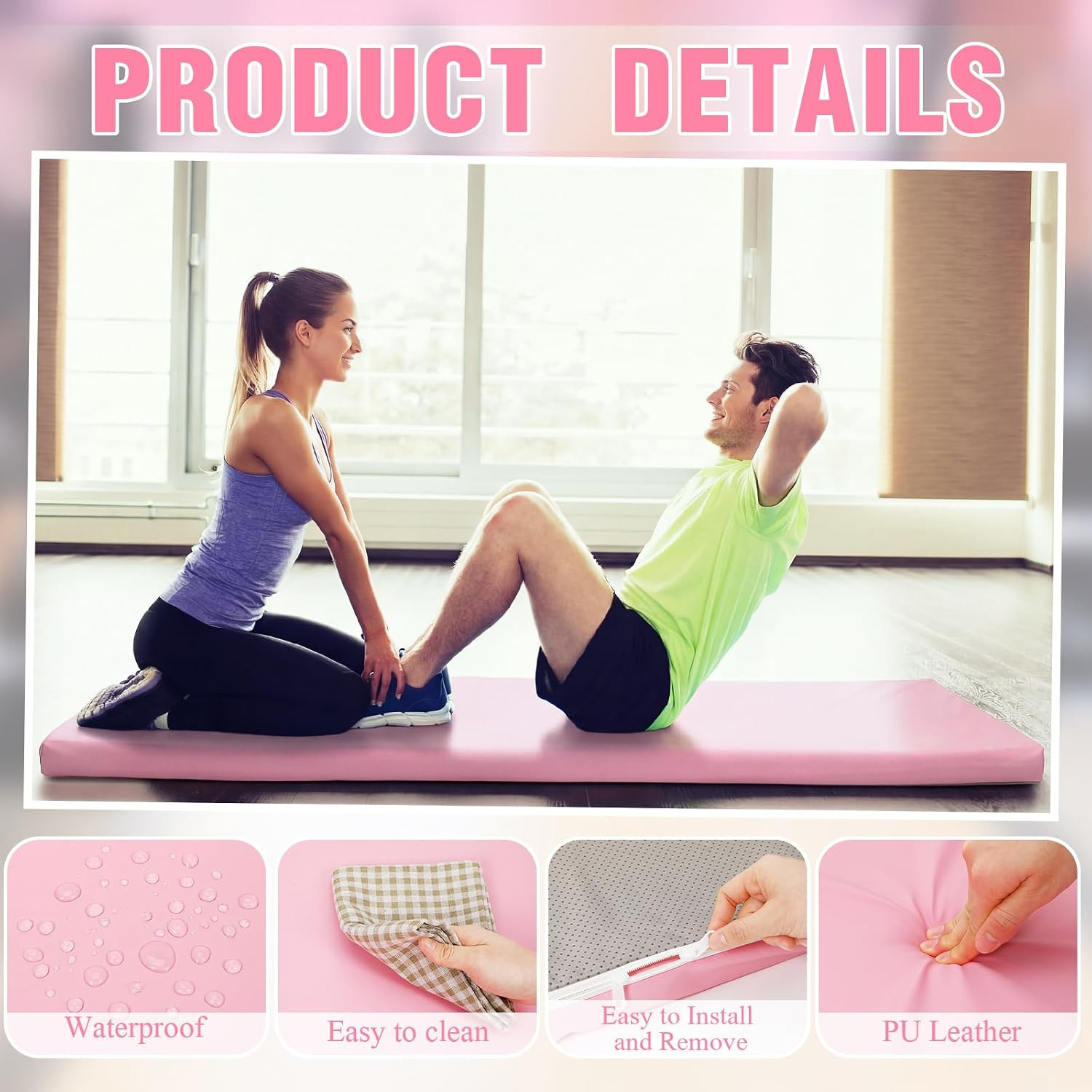 3 Inch Thick Yoga Mat, 72 X 24 Inch Cushioned Foam Floor Mat with Carry Strap, N