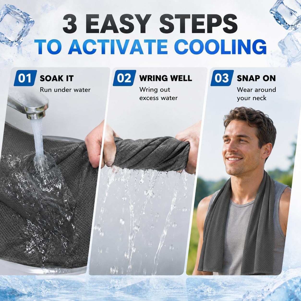 Cooling Towel 43.3″ x 15.7″ – Ice Sweat for Neck 43.3″X15.7″, Dark-gray