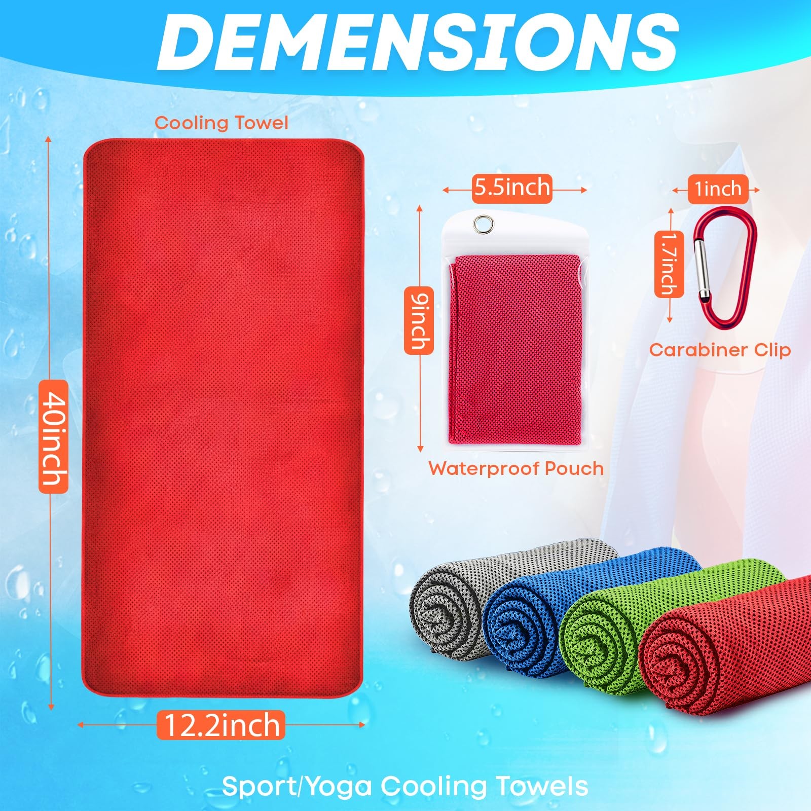 RUENVUE 4 Pack Cooling Towels (40″x 40″ x 12″, F – Gery, Blue, Green, Red
