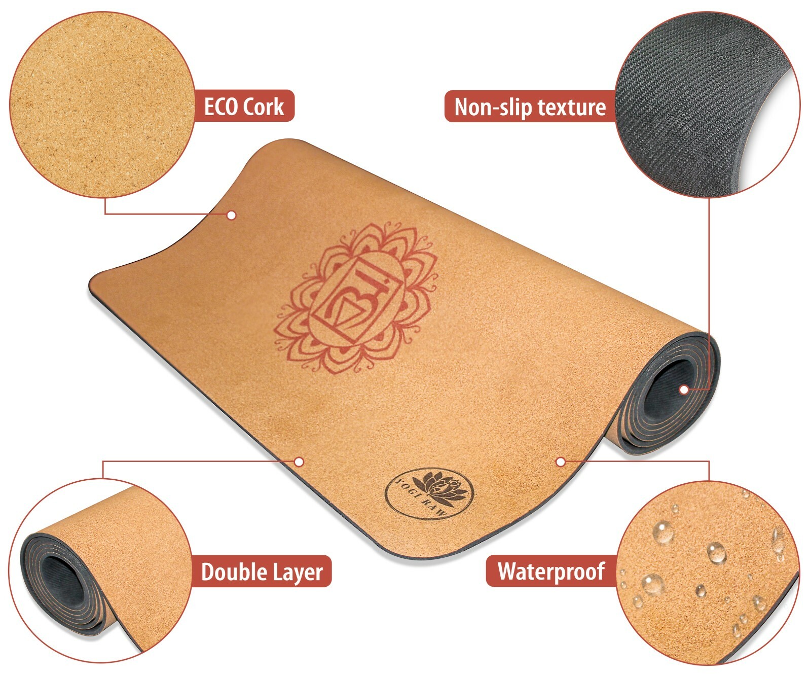 Chakra CORK YOGA MAT | 100% Natural Rubber | Non Slip | Eco Friendly