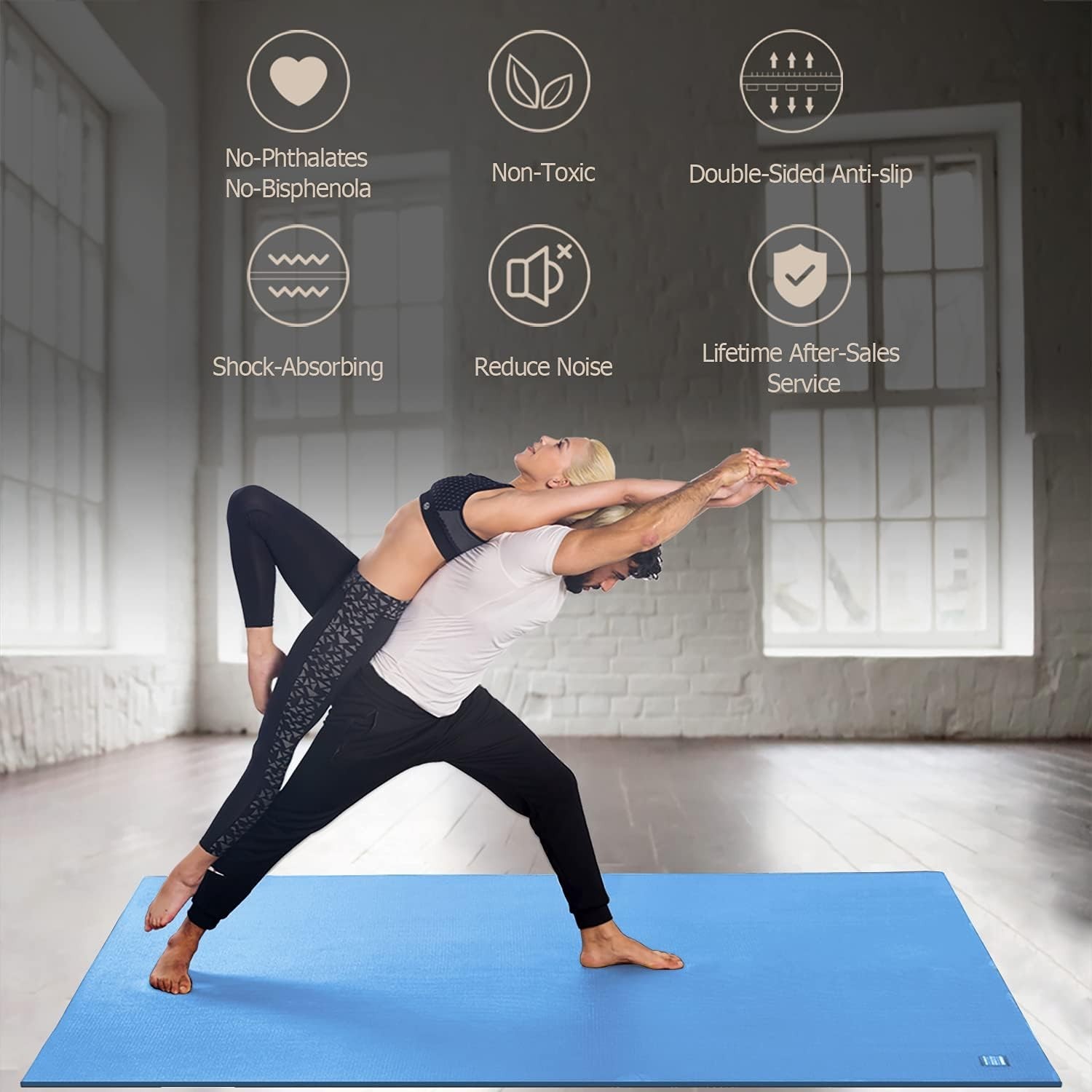 Extra Thick 9mm Yoga Mat Blue Sky 7×5 Ft Non-Slip Memory Foam Home Gym Flooring