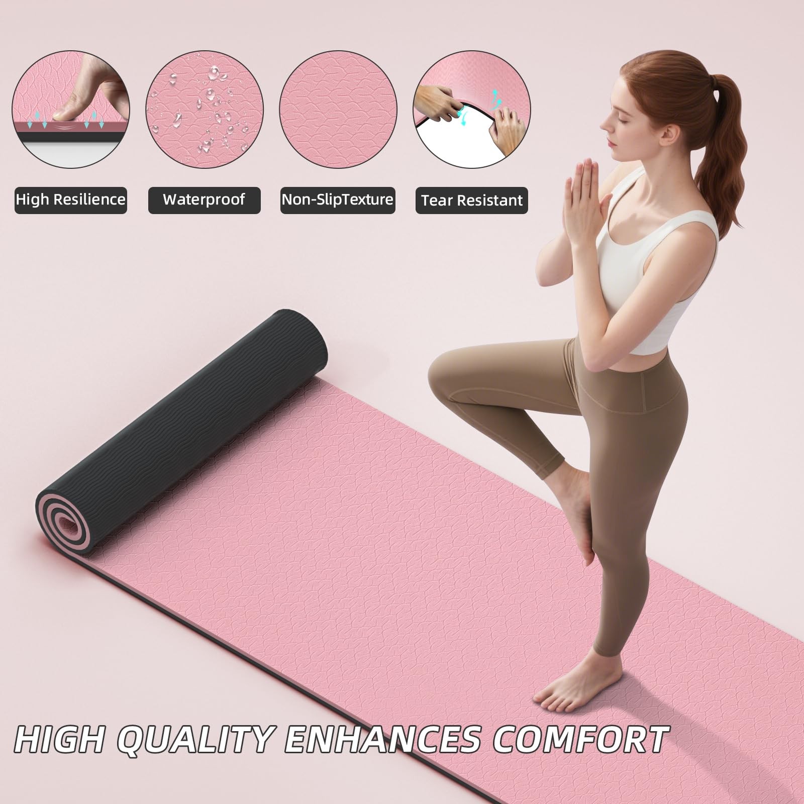 Yoga Mat 10mm Extra Thick and 193cm Extra Long, 76×28×0.4 Inch, Double Color …