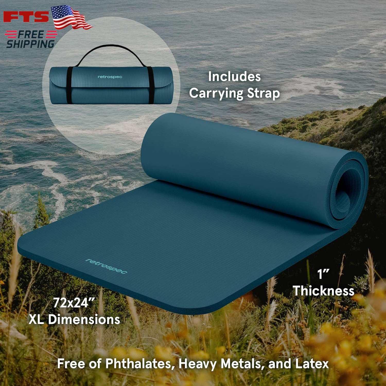 Solana Yoga Mat 1 Inch Thick Non Slip with Nylon Strap for Home Fitness