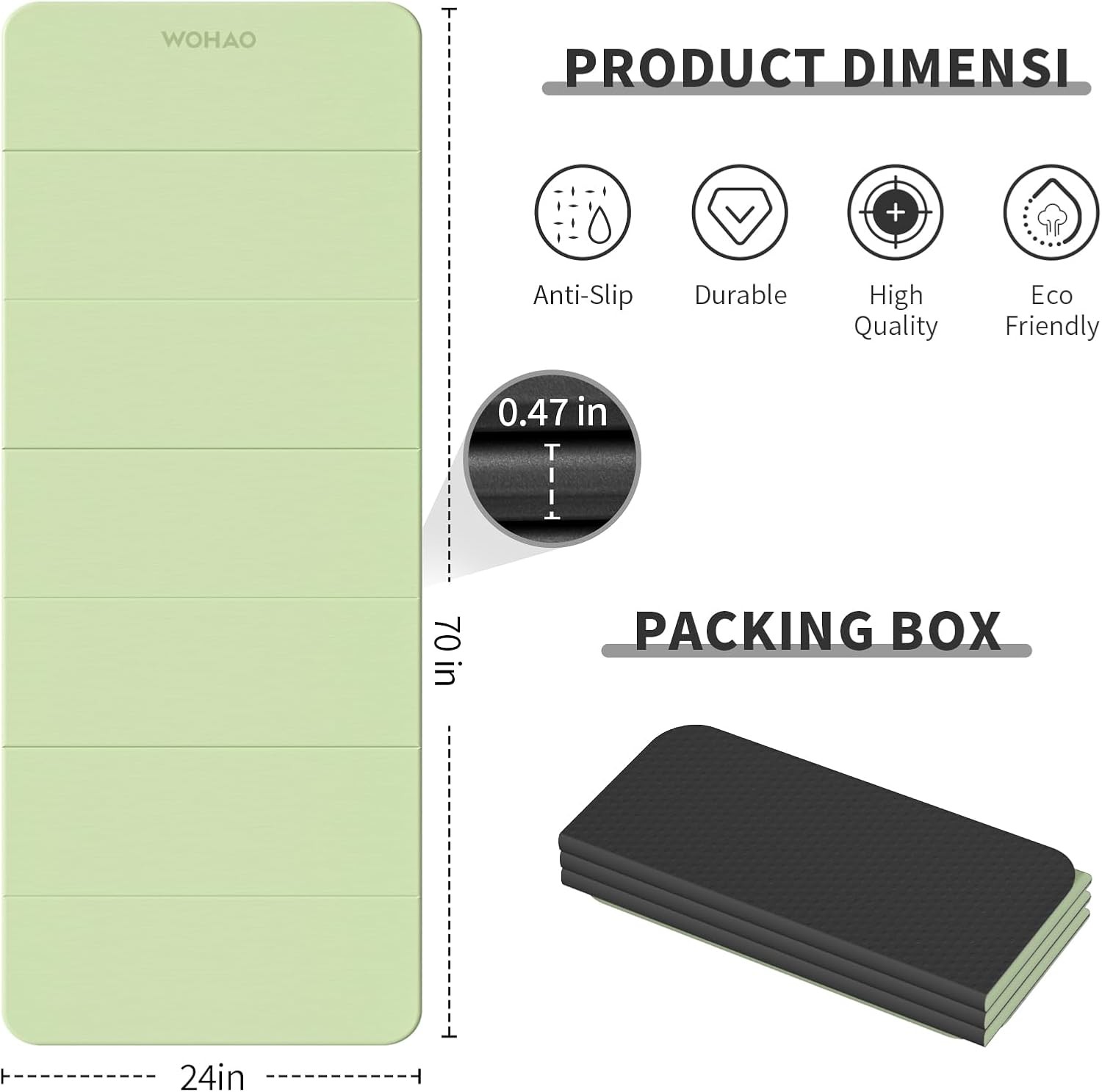 7-Fold Yoga Mat 70″X24″ – 1/2 Inch Thick Folding Exercise Mat, Compact Non-Slip
