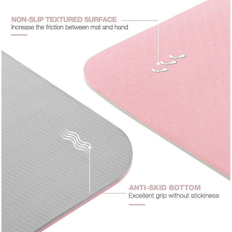 Eco-Friendly TPE Yoga Mat Double Non-Slip Design W/ Carry Strap & Storage Bag US