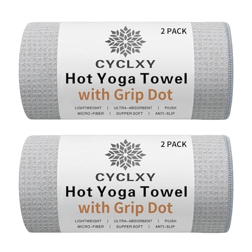 2 Pack Hot Yoga Towel with Grip Dot，Stickyfiber Yoga Mat 72.00″ x 26.50″ Gray