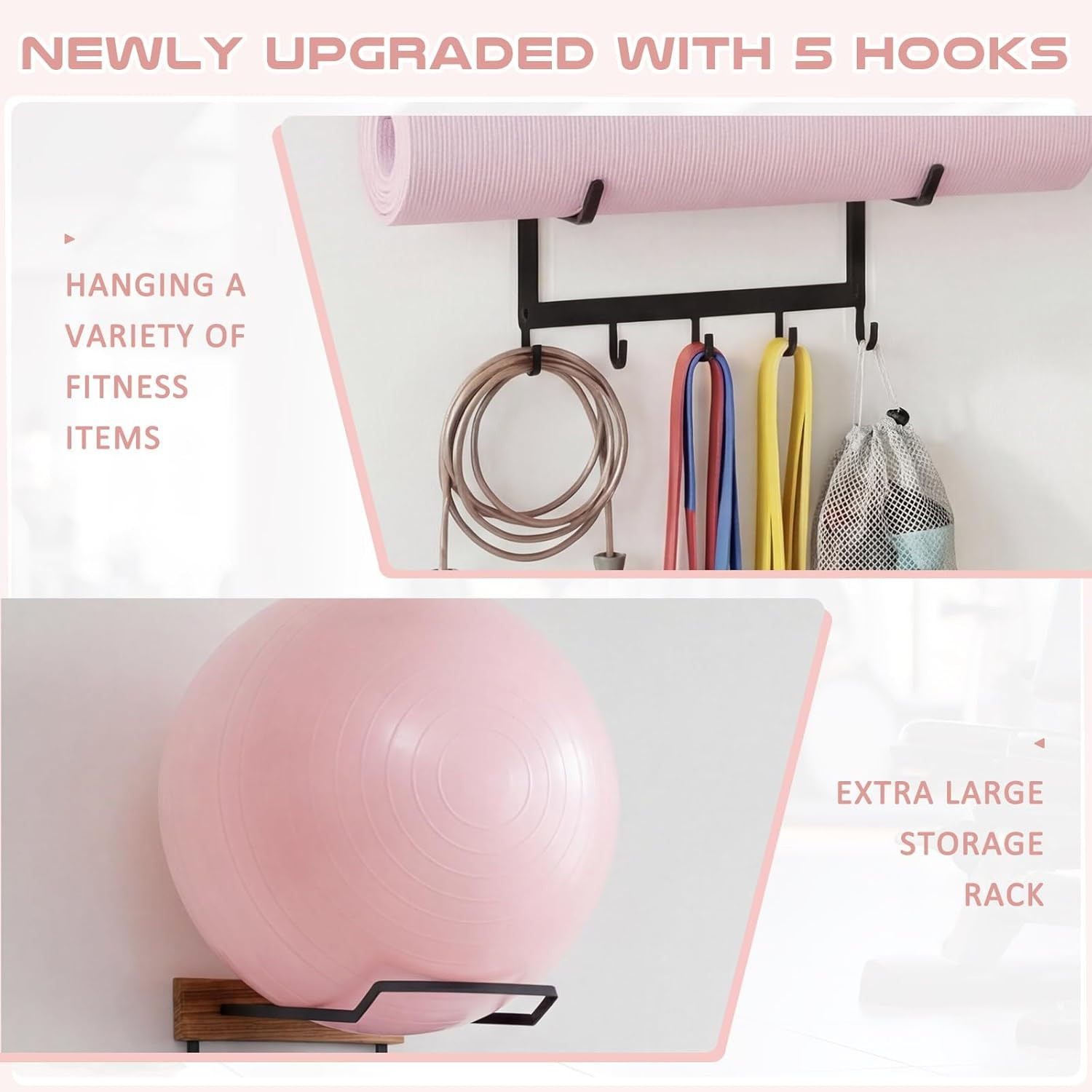 Yoga Mat and Ball Holder Wall Mount, 4-Tier Yoga Mat & Ball Storage Rack,