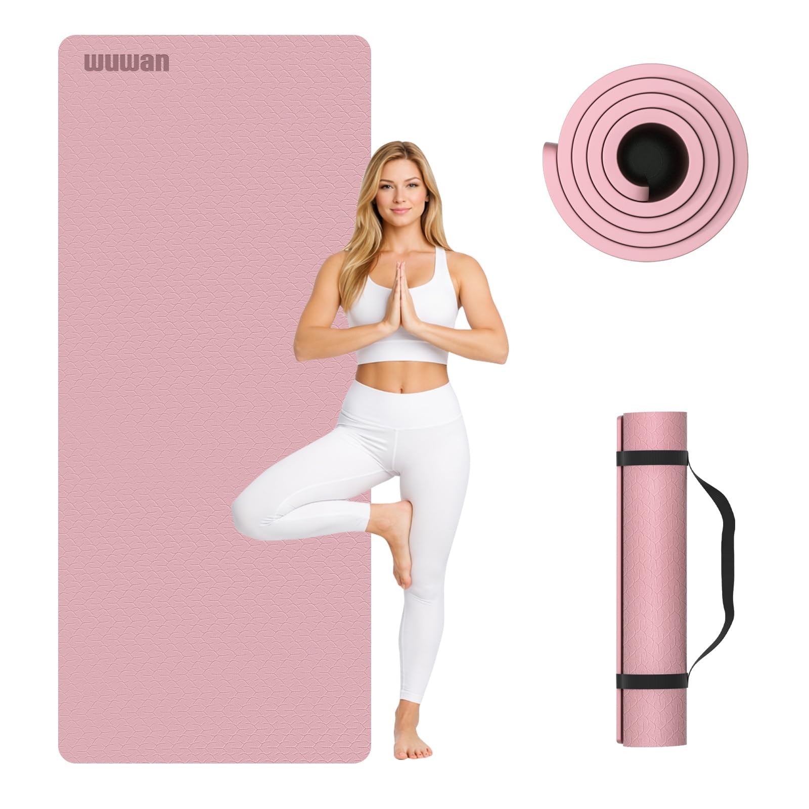 10 mm Yoga Mat 72″x26″ TPE NonSlip Exercise Mat 0.4″ Thick, EasytoCarry Fitne…