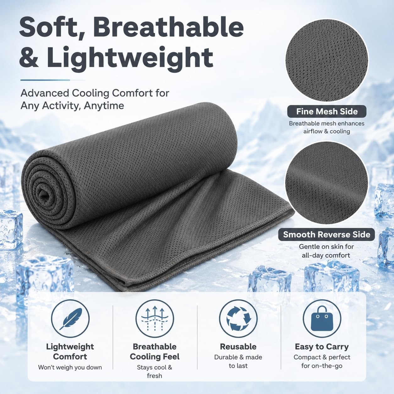 Cooling Towel 43.3″ x 15.7″ – Ice Sweat for Neck 43.3″X15.7″, Dark-gray