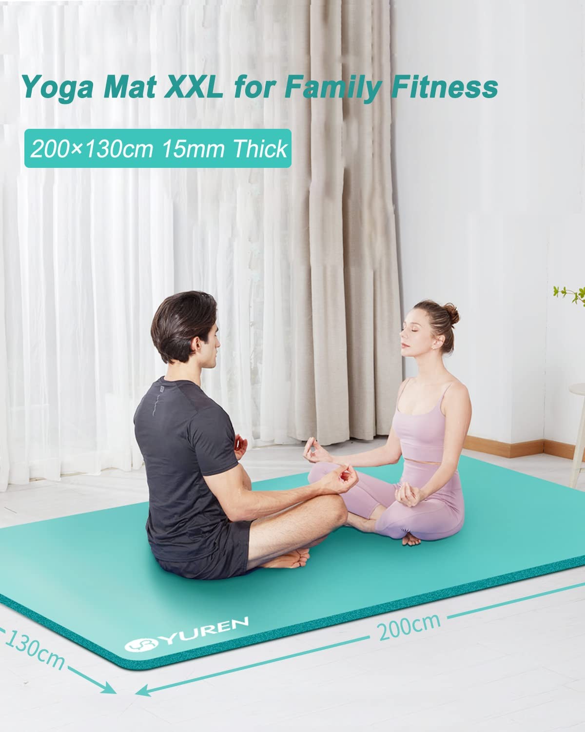 Yoga Mat XXL 200x130cm NBR 15mm Thick and Comfortable Gymnastics Mat for Home Fitness…