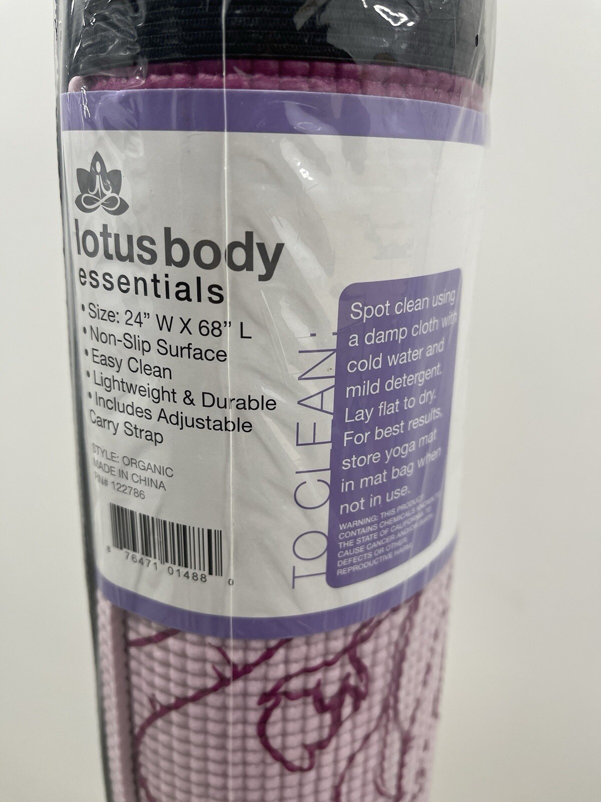 LOTUS BODY ESSENTIALS 24”x68” Basic Yoga Mat with Adjustable Carry Strap, Purple
