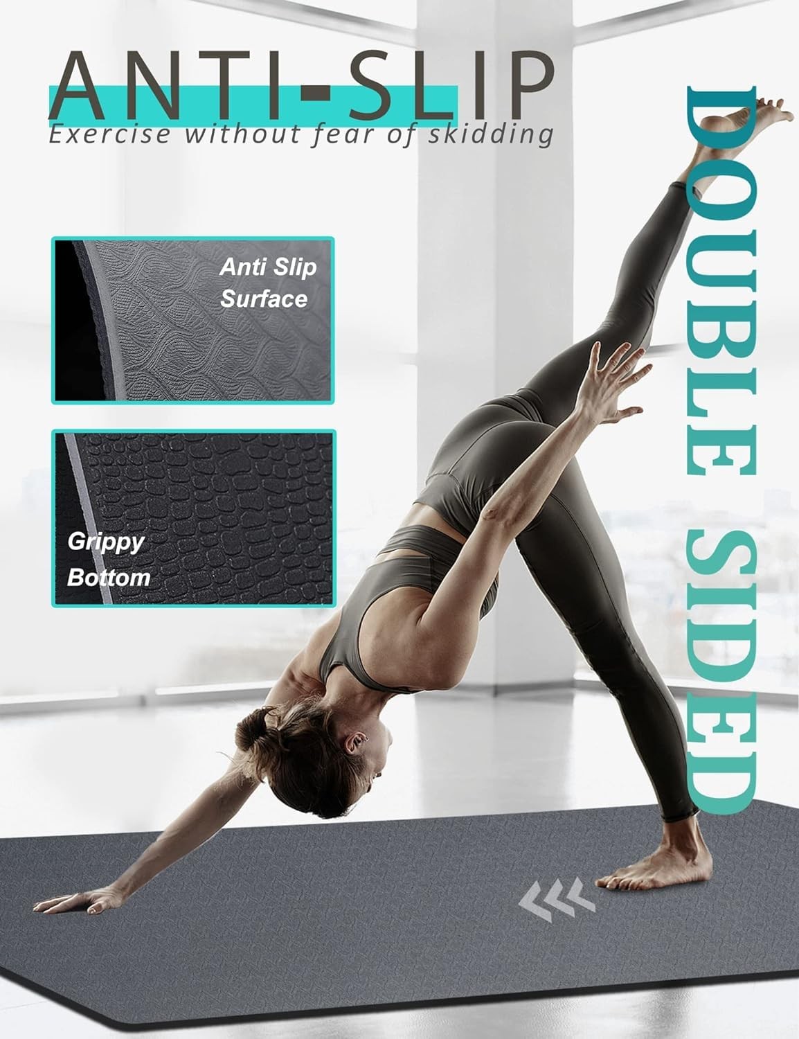 Yoga Mat Double-Sided Non Slip, 72” x 32” x 7mm – Extra Wide & Thick Yoga M…