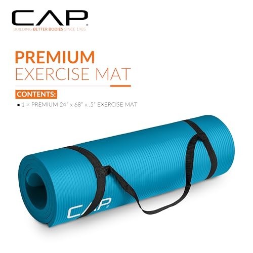 High Density 1/2-Inch Exercise Yoga Mat with Strap | Non-Slip, Multiple Colors