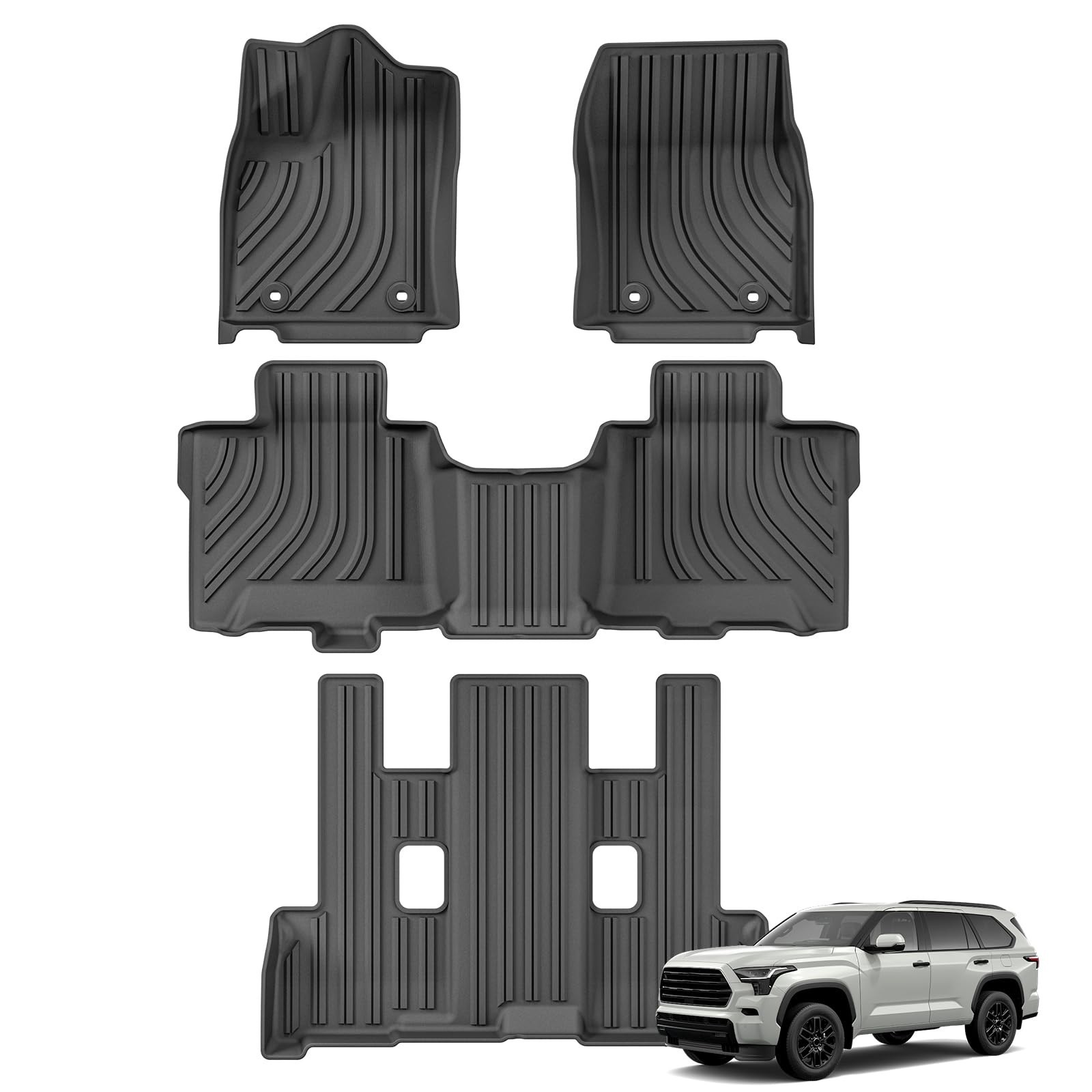SMABEE Floor Mats for Toyota Sequoia 2023 2024 2025 2026, TPE All Weather Flo…