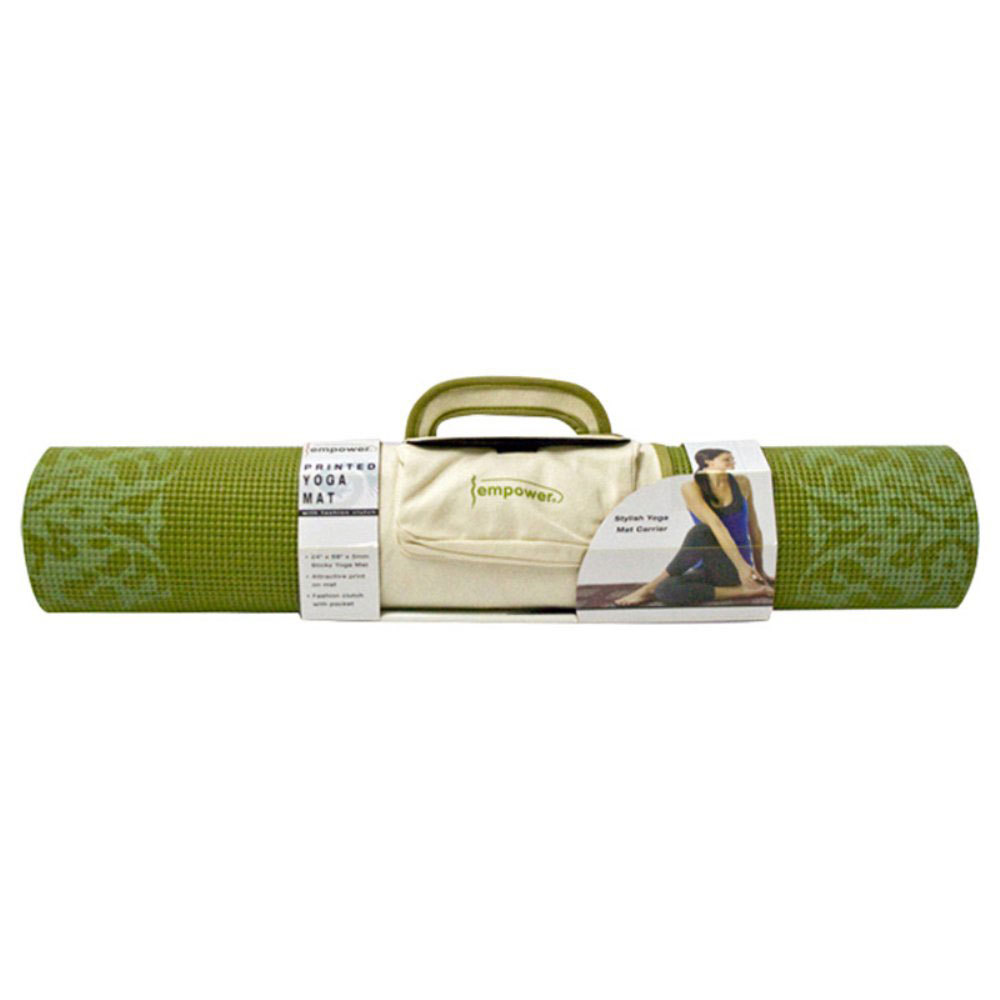Empower Fitness Printed Yoga Mat with Clutch Pilates Mat Olive Green 24″x68″ NEW