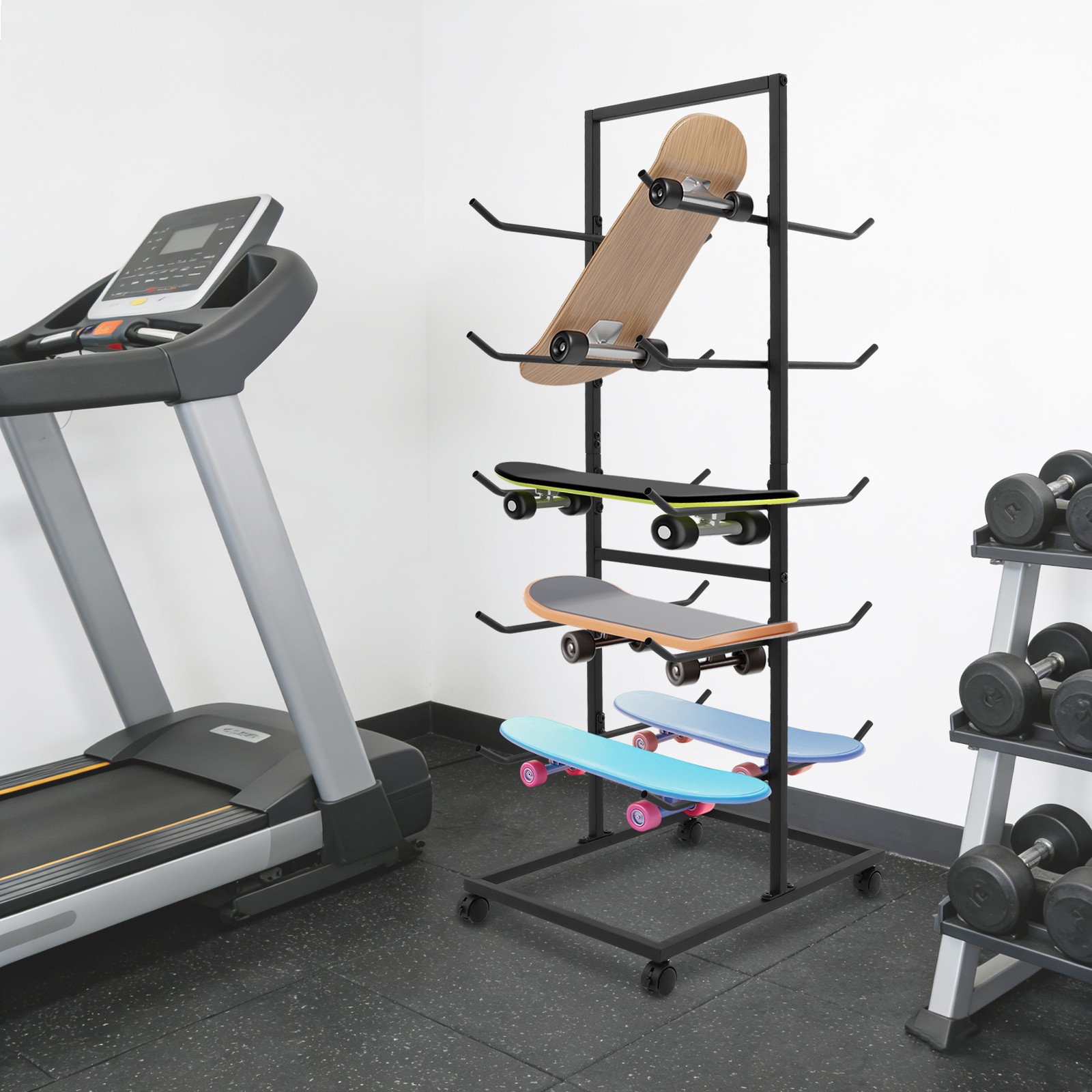 5 Tier Metal Yoga Mat Holder Yoga Mat Storage Rack w/Wheels 60*40*130cm