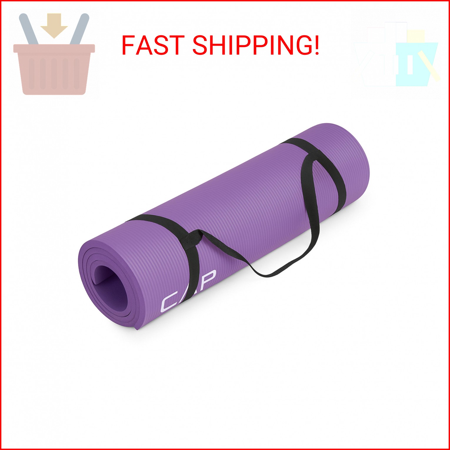 CAP Barbell High Density Exercise Yoga Mat with strap, 68″x24″x 1/2″ – Purple