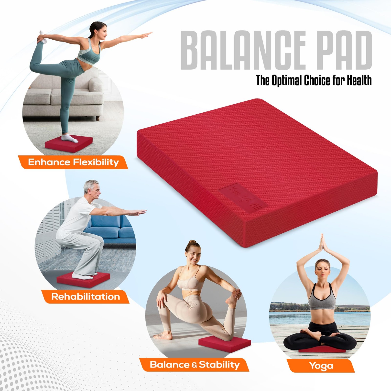 Yes4All Balance Pad, Nonslip TPE Foam Large, E.Red – L – (15,5″ x 13″ x 2″)