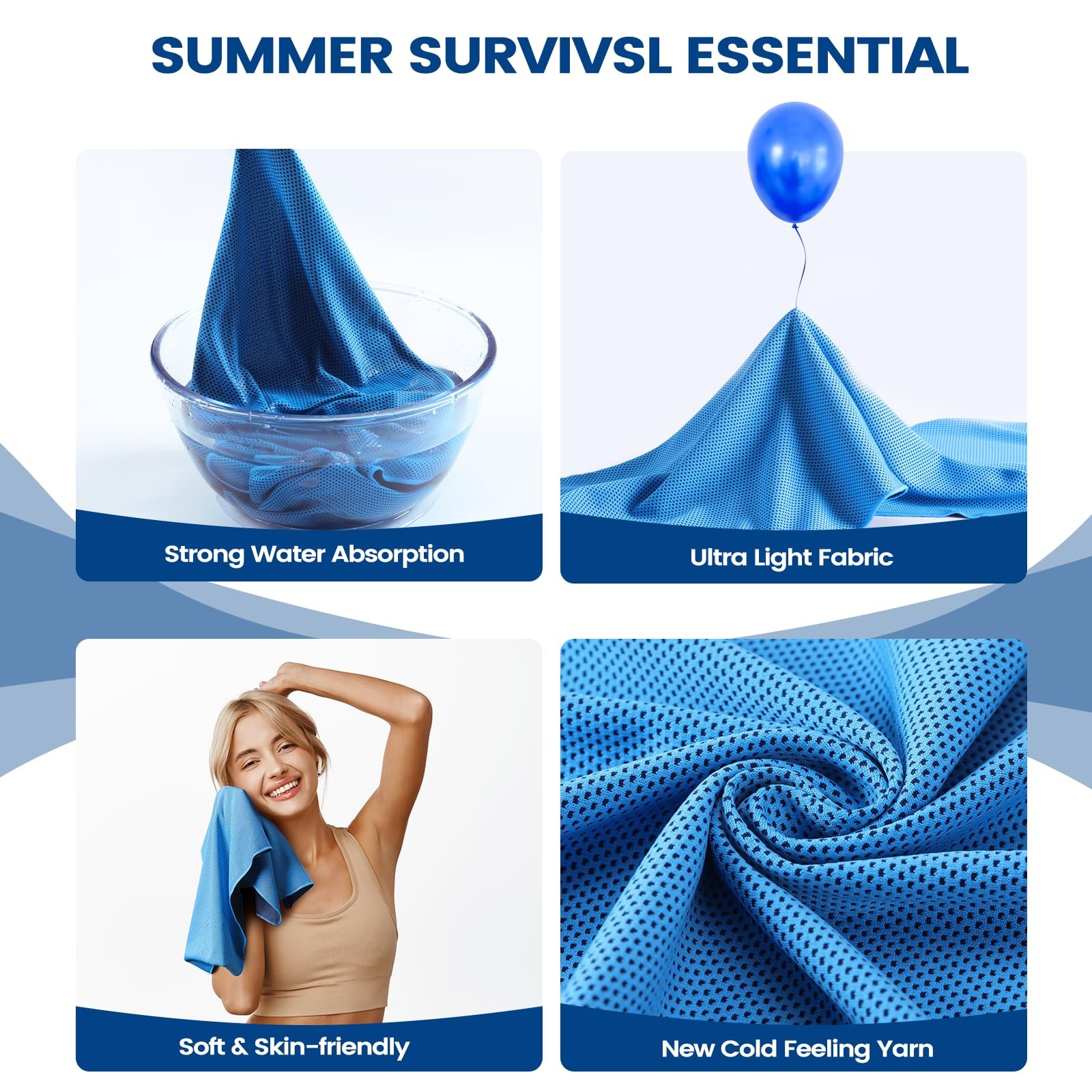 Clothirily Cooling Towels (40″x12″), One Size, 2 Black/2 Dark Grey/2 Blue